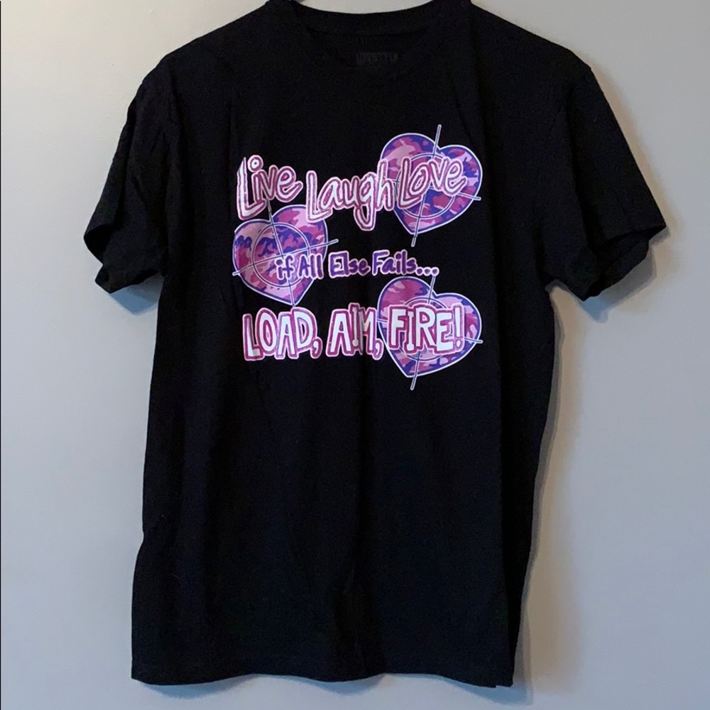 NWOT Black “Load, Aim, Fire” t-shirt
